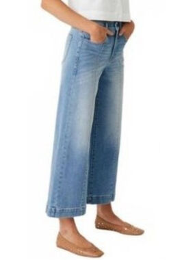 Women's Nicole Miller New York Light Blue High Rise Wide Leg Ankle Jeans Size 14